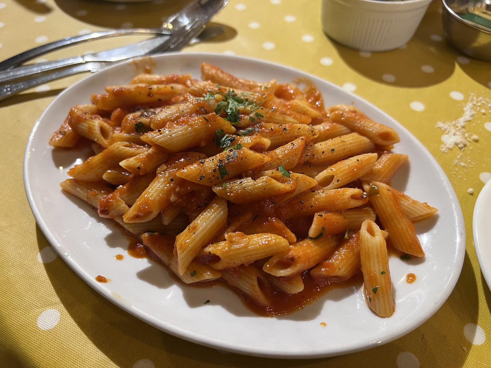 Penne in tomato sauce at Anacapri
